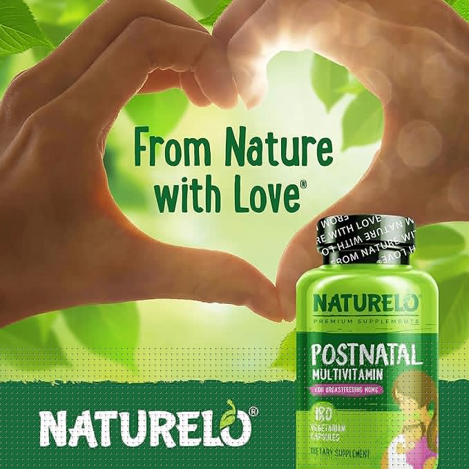 NATURELO Postnatal Multivitamin - Supplement for Breastfeeding Women - Plant-Based Vitamin D, Folate, Gentle Iron - for Nursing Mother, Baby - Post Natal Lactation Support 180 Capsules