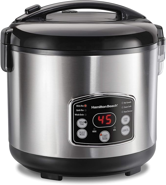 Hamilton Beach Digital Programmable Rice Cooker & Food Steamer, 14 Cups Cooked (7 Uncooked) & Slow Cooker, Extra Large 10 Quart, Stay or Go Portable With Lid Lock, Dishwasher Safe Crock