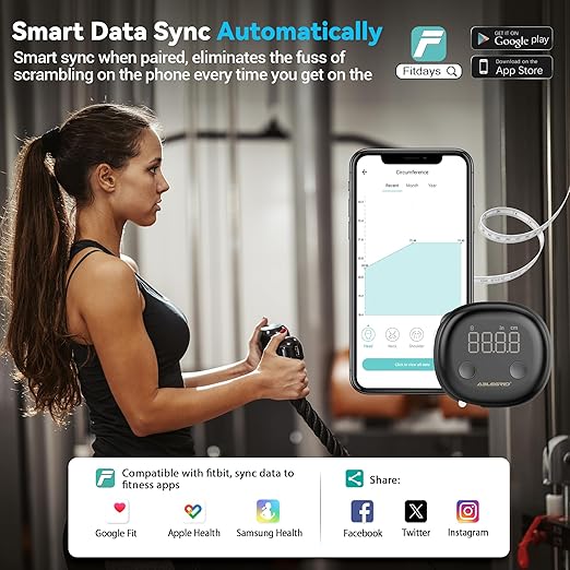 ABLEGRID Digital Smart Bathroom Scale for Body Weight and Fat Percentage and Smart Body Tape Measure Rechargeable with Fitdays APP