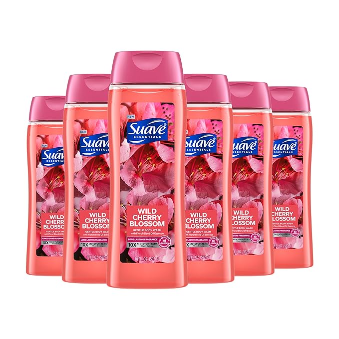 Suave Moisturizing Body Wash, with Ocean Breeze Scent and Vitamin E Extract & Moisturizing Body Wash, with Wild Cherry Blossom and Vitamin E Extract, No Parabens, No Phtahaltes