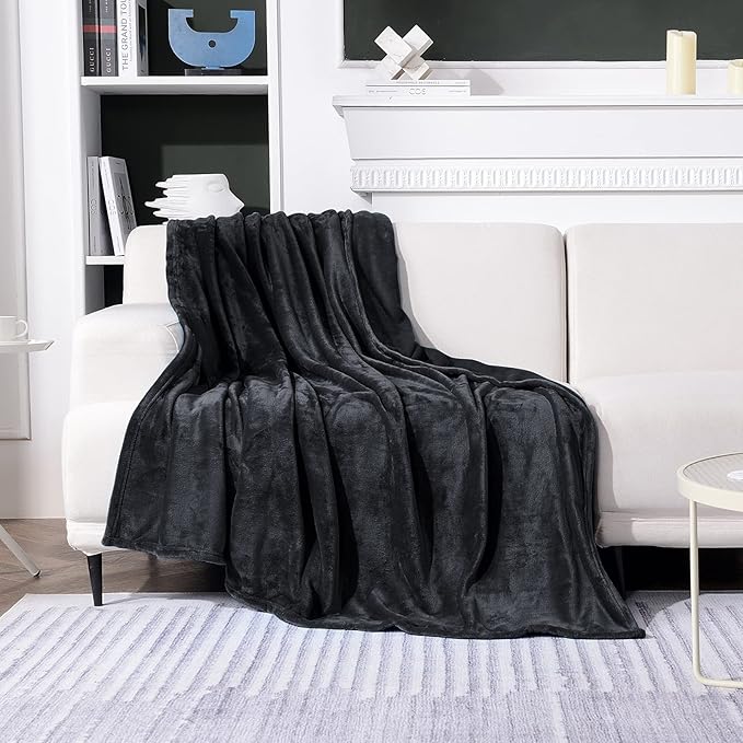 SOCHOW Flannel Fleece Blanket King Size, All Season Lightweight Super Soft Cozy Blanket for Bed or Couch, Dark Grey, 90"×108"