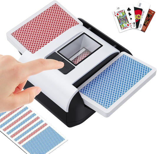 Automatic Card Shuffler - One-Press AUTO & Manual Mode, Electric Shuffling Machine for 1-2 Decks, Low Noise, Rechargeable & Portable Shuffler Machine for Poker, UNO, Blackjack, Skip-Bo, Phase 10