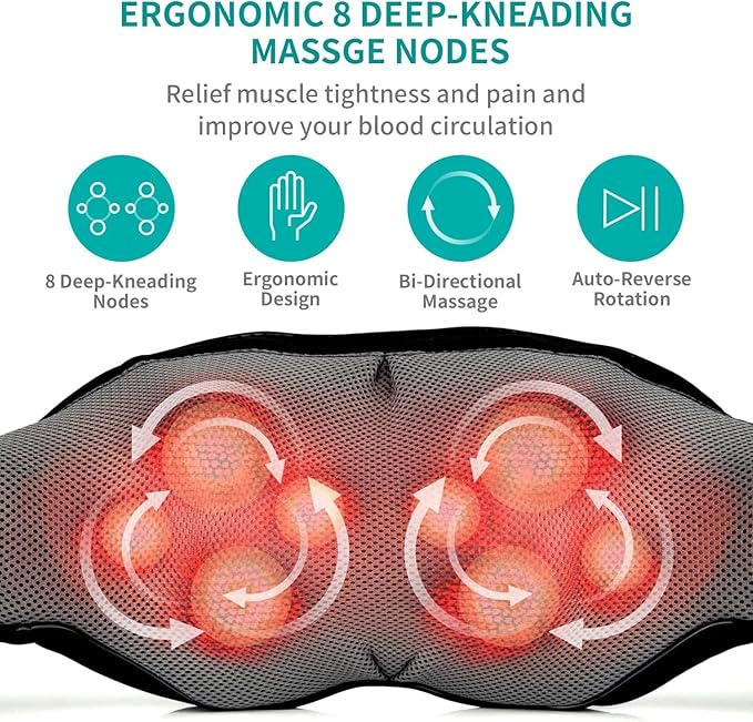 Nekteck Shiatsu Neck and Back Massager with Soothing Heat, Electric Deep Tissue 3D Kneading Massage Pillow for Shoulder, Leg, Full Body Muscle Pain Relief, Car, Office and Home Use