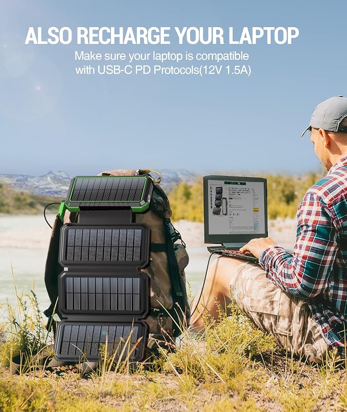 BLAVOR Solar Charger Power Bank, PD 18W Fast Charging 20000mAh Battery Pack