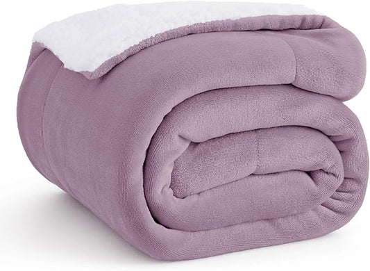 Bedsure Sherpa Fleece Throw Blanket Twin Size for Couch - Thick and Warm, Soft Fuzzy Plush Twin Blanket for Winter, Sea Fog Purple, 60x80 Inches