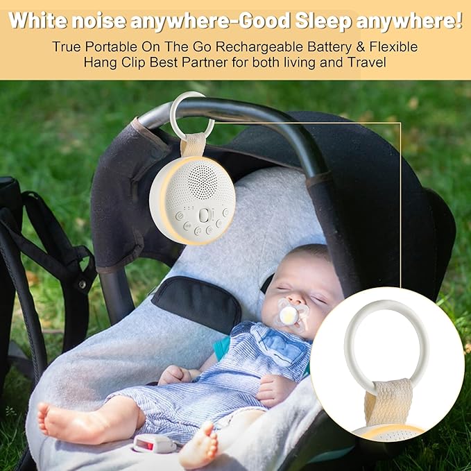 White Noise Machine for Baby & Adults with 21 Relaxing Sounds & Adjustable Night Light, Rechargeable & Portable Sleep Aid for Home & Travel