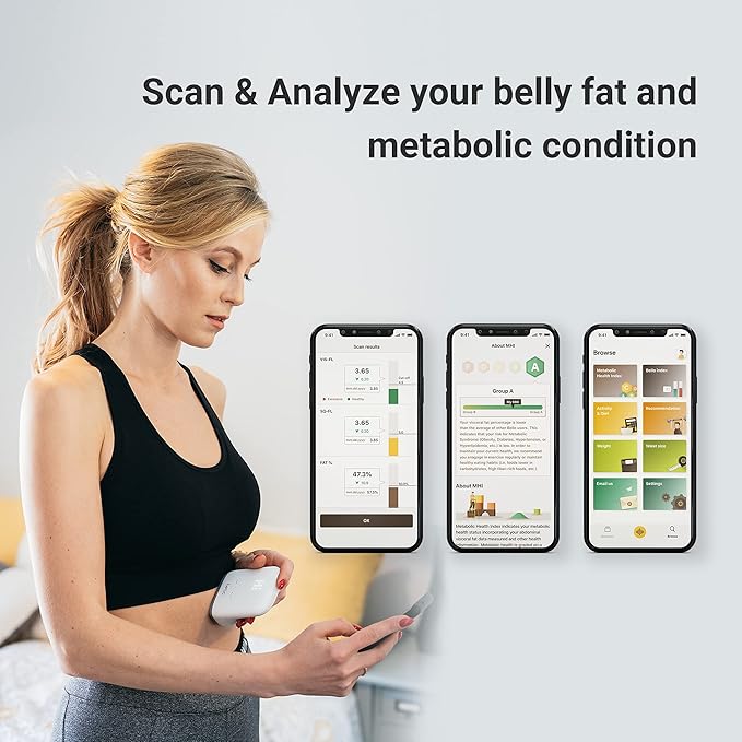 Bello - Belly Fat Management Device with Smart App - Handheld Body Fat Scanner and Metabolism Tracker - Reliable Bluetooth Belly Fat Measurement Tool - Compatible with Apple Health and Google Fit