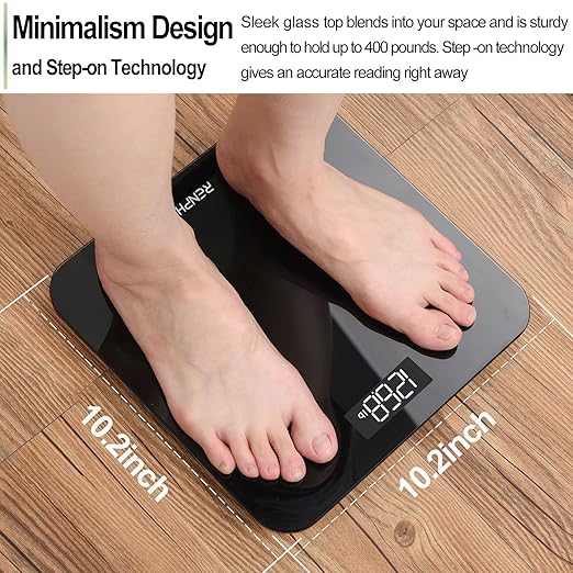 RENPHO Scale for Body Weight, Digital Bathroom Scale with Backlit LED Display, Highly Accurate & Measures Weight up to 400 lb/180kg, Batteries Included, Black-Core 1S