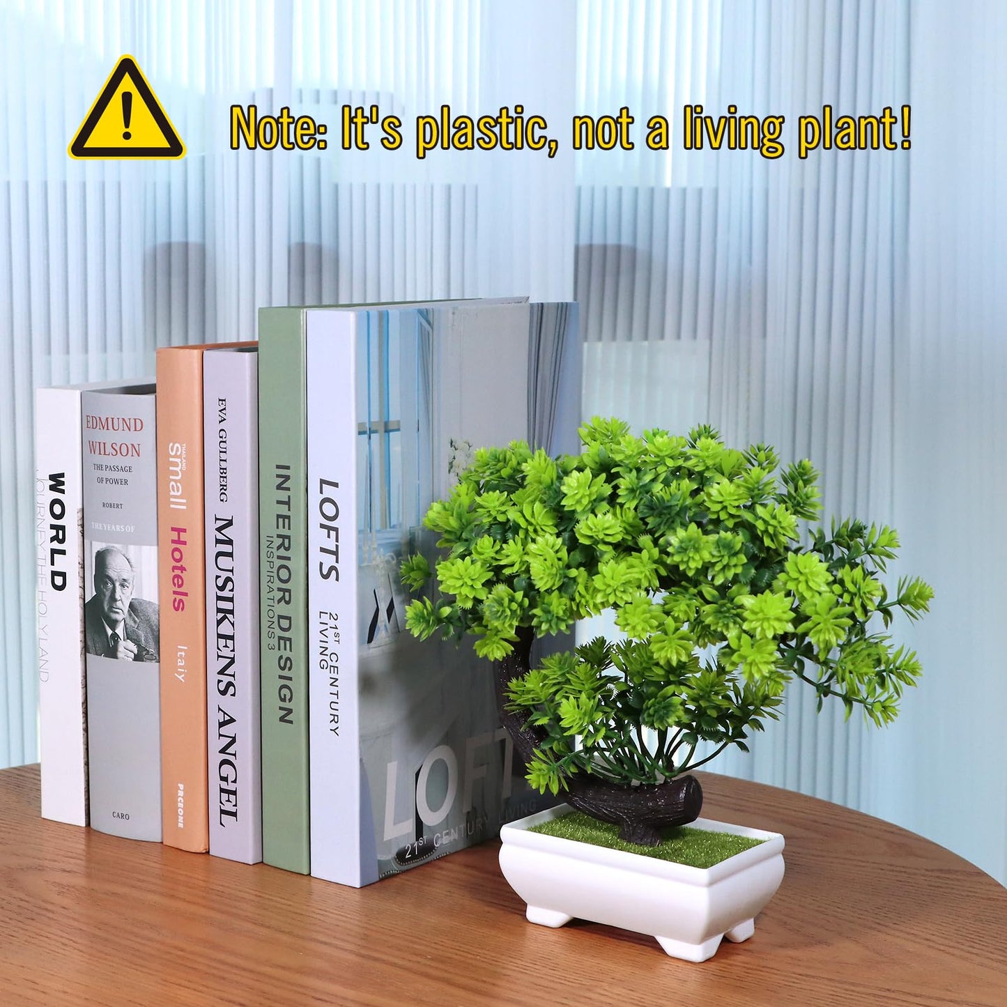 yoerm Small Artificial Plants Greenery Desktop Bonsai - Green Plastic Fake Plants for Home Decor, Indoor Bookshelf, Office Desk and Bathroom Room Decor, Tall 8.5"
