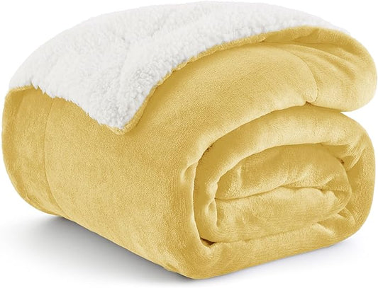 Bedsure Sherpa Fleece Throw Blanket for Couch - Thick and Warm, Soft Fuzzy Plush Throw Blanket for Winter, Straw, 50x60 Inches