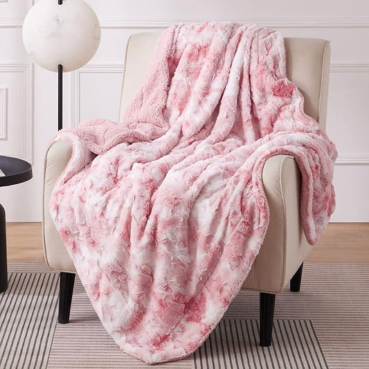 Bedsure Sherpa Blanket Twin Size - Soft, Fuzzy & Fluffy Faux Fur - Warm, Cozy Blanket for Couch, Sofa and Bed, Tie Dye Design, Pink, 60x80 Inches