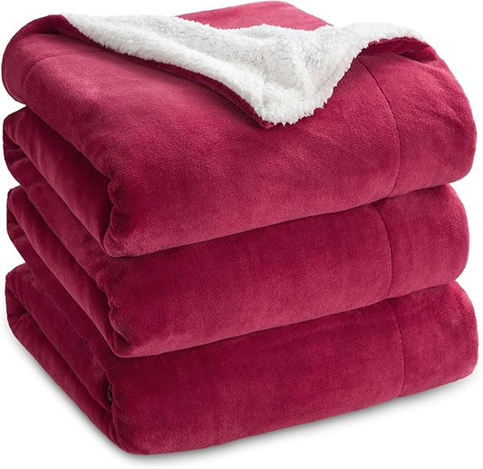 Bedsure Sherpa Fleece Blankets King Size for Bed - Thick and Warm, Soft Fuzzy Plush King Blanket for Winter, Red, 108x90 Inches