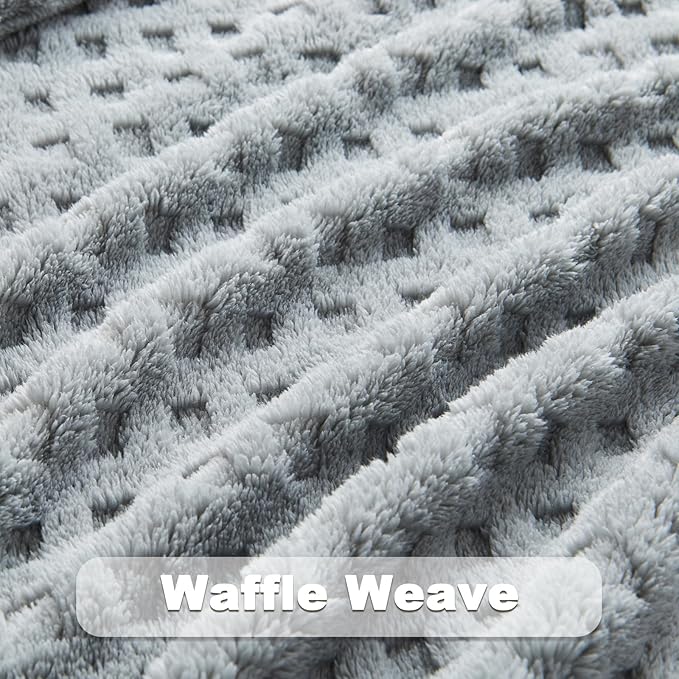NEWCOSPLAY Super Soft Throw Blanket Grey Premium Silky Flannel Fleece 3D Waffle Checkered Lightweight Bed Blanket All Season Use (Light Grey, Throw(50"x70"))