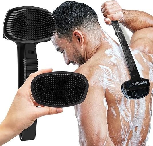 Bearback Silicone Body Scrubber with Extendable Folding Handle and Removable Scrub Brush – Premium Back & Shower Scrubber for Adults, Men, Women, Seniors – Gentle - Hygienic