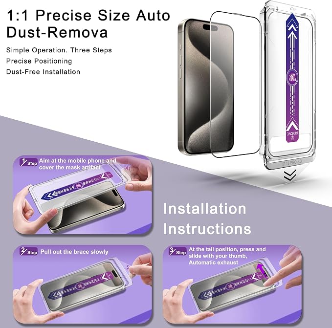 2 Pack Screen Protector for iPhone 16 Pro, 9H Tempered Glass, Full Coverage