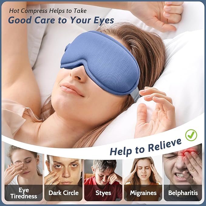 Cordless Heated Massager Eye Mask,Light Blocking 3D Sleeping Eye Mask with Heat and Vibration,Portable Rechargeable Sleep Mask,for Eye Fatigue, Better Sleep,Dry Eye Comfort