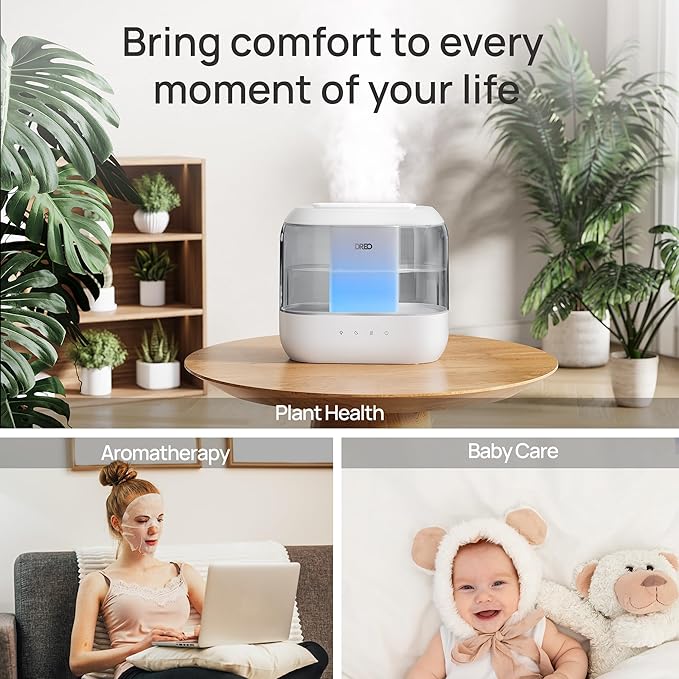 Dreo 4L Humidifiers for Bedroom, Quiet Supersized Cool Mist Ultrasonic Humidifier with Diffuser, 60 Hour Runtime for Home, Nursery, Plant, Gray