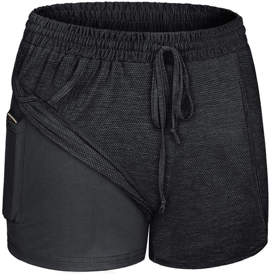BLEVONH Cycling Shorts Women,Wide Waistband Breathable Sports Short Ladies Dries Quickly Relaxed Fit Fitness Workout Hiking Active Wear Clothes Great with Athletic T-Shirt Black Grey 3XL