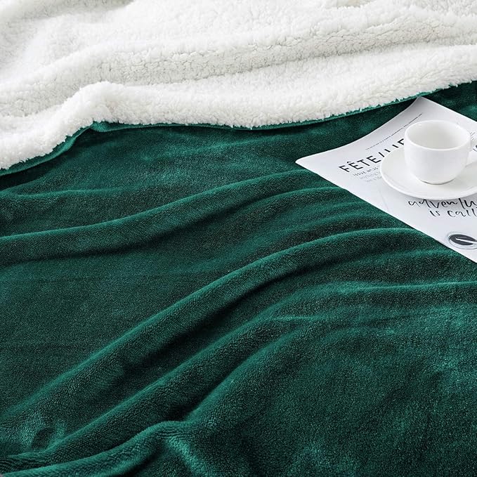 IR Imperial Rooms Sherpa Fleece Throw Blanket Twin Size for Couch - Thick and Warm Fluffy Emerald Green Blankets for Winter, Soft and Fuzzy Twin Blanket for Bed, 60x80 Inches