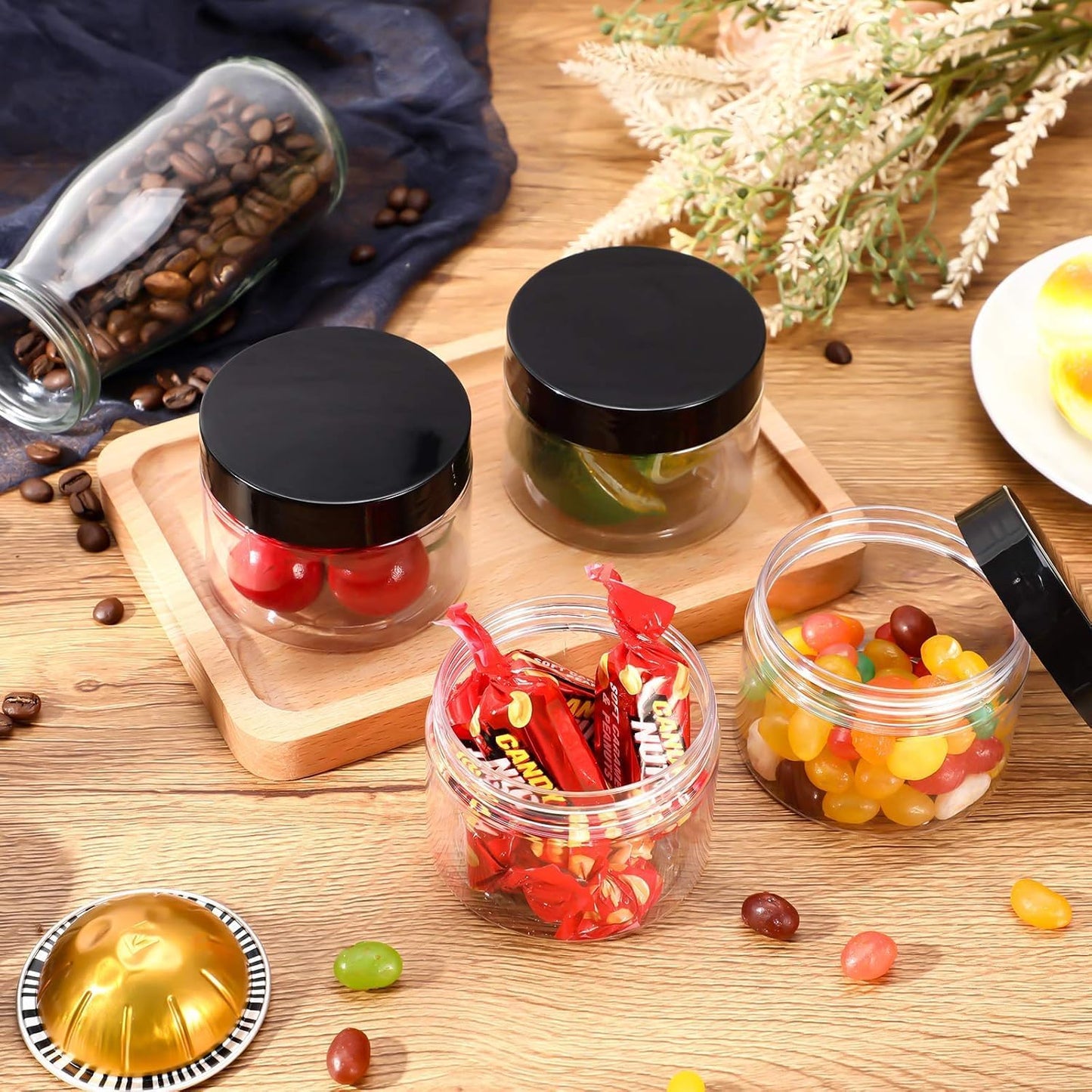 SATINIOR 36 Pieces 10 oz Plastic Jars with Lids Wide Mouth Airtight Reusable Container Acrylic Cosmetic Small Jars for Lotions Ointments Travel Toiletries Creams Make up Storage(Black)