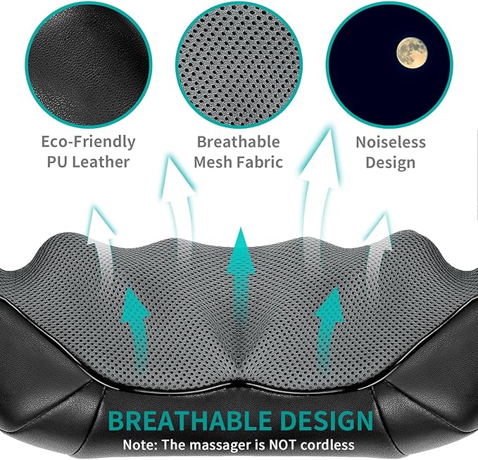 Shiatsu Neck and Back Massager with Soothing Heat, Nekteck Electric Deep Tissue 3D Kneading Massage Pillow for Shoulder, Leg, Body Muscle Pain Relief, Home, Office, and Car Use