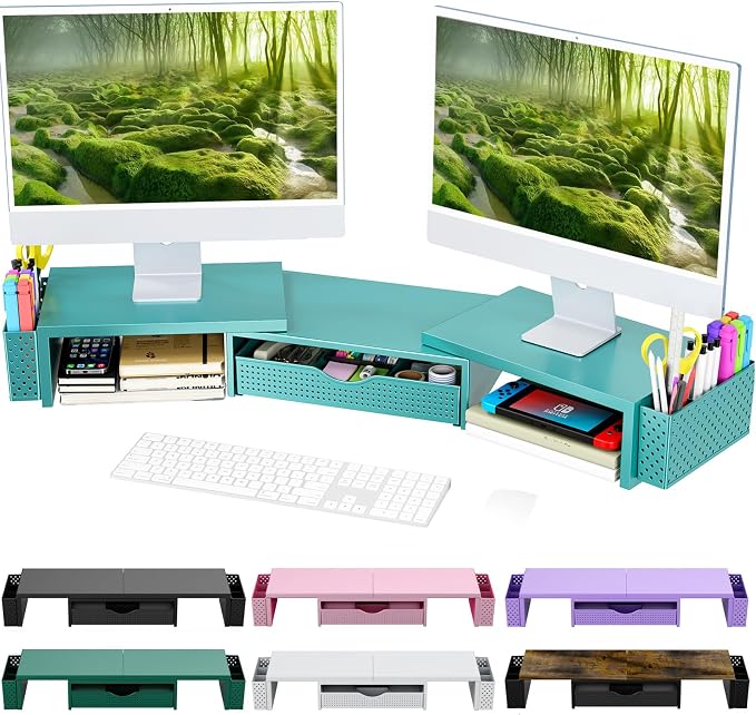 Spacrea Metal Desk Organizers and Accessories, Dual Monitor Stand Riser