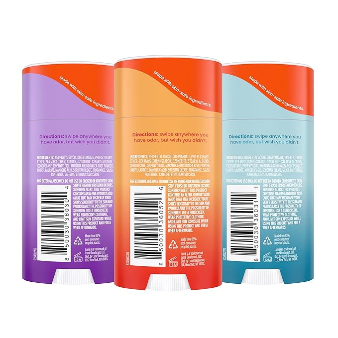 Lume Whole Body Deodorant - Smooth Solid Stick - 72 Hour Odor Control - Aluminum Free, Baking Soda Free and Skin Safe - 2.6 Ounce (Pack of 3) (Clean Tangerine, Lavender Sage, Unscented)