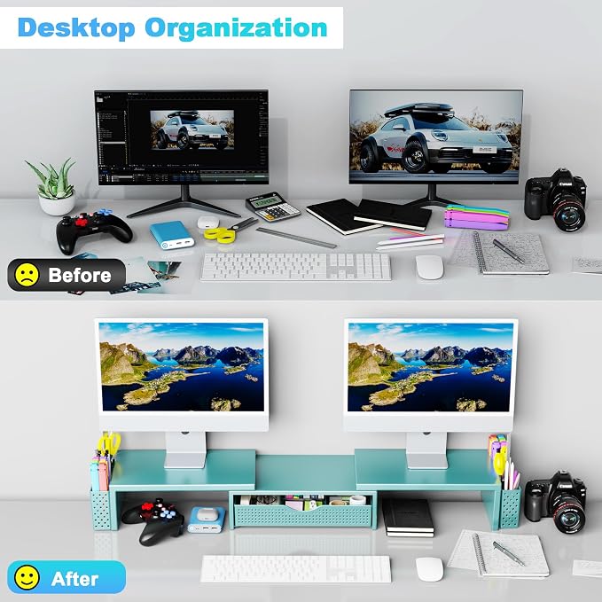 Spacrea Metal Desk Organizers and Accessories, Dual Monitor Stand Riser