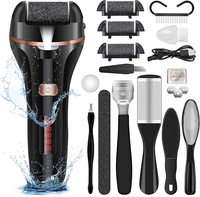 Electric Foot File Callus Remover, Rechargeable Pedicure Tools Foot Care Kit, Callus Remover for Feet with 3 Roller Heads,2 Speed for Remove Cracked Heels Calluses and Hard Skin