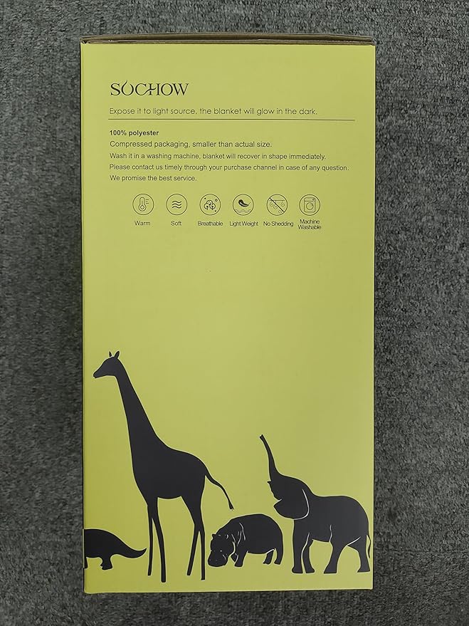 SOCHOW Glow in The Dark Throw Blanket 60 x 80 Inches, Jurassic Dinosaur Pattern Soft Cozy Flannel Fleece Blanket for Sons Daughters, All Seasons Navy Blue Presents Blanket for Preteens Teens