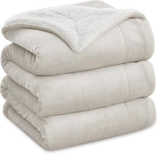 Bedsure Sherpa Fleece Blankets King Size for Bed - Thick and Warm, Soft Fuzzy Plush King Blanket for Winter, Linen, 108x90 Inches