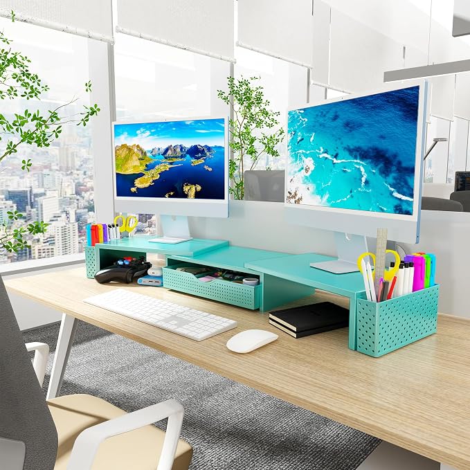 Spacrea Metal Desk Organizers and Accessories, Dual Monitor Stand Riser