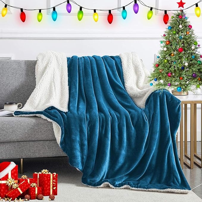 IR Imperial Rooms Sherpa Blankets Queen Size - Thick and Warm Blankets for Winter, Reversible Soft and Fuzzy Fluffy Queen Size Blanket for Bed, Teal, 90x90 Inches