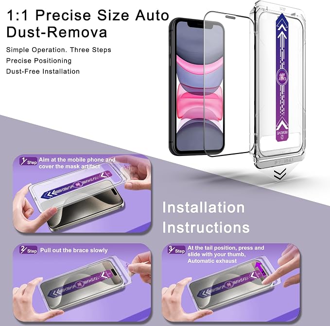 2 Pack Screen Protector for iPhone 11 / iPhon XR, 9H Tempered Glass, Full