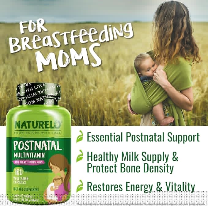 NATURELO Postnatal Multivitamin - Supplement for Breastfeeding Women - Plant-Based Vitamin D, Folate, Gentle Iron - for Nursing Mother, Baby - Post Natal Lactation Support 180 Capsules
