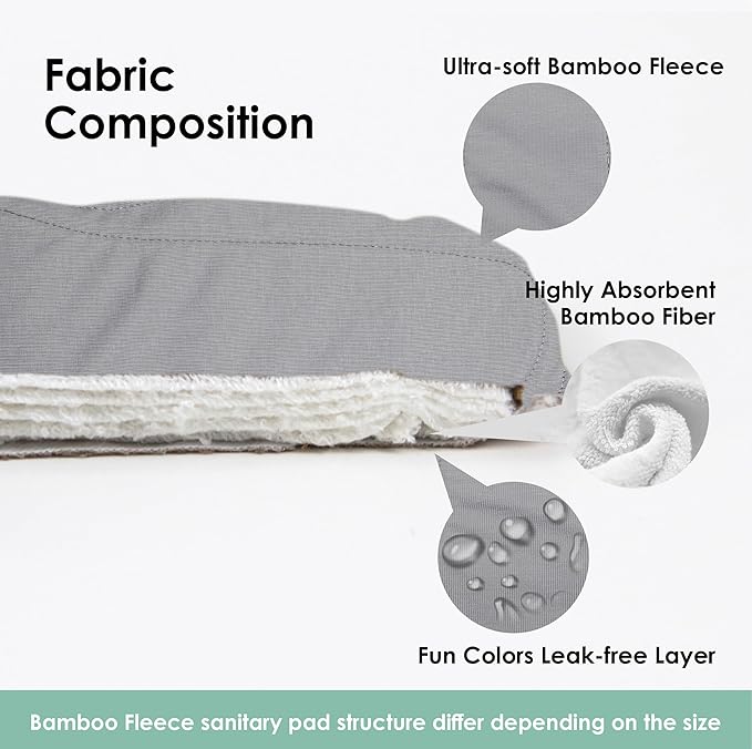 wegreeco 6 Pcs Reusable Menstrual Pads, Ultra Absorbent Cloth Pads for Heavy Flow, Sanitary for Teens,Women, Nonslip, Grey Inner, Grey Outer, Large