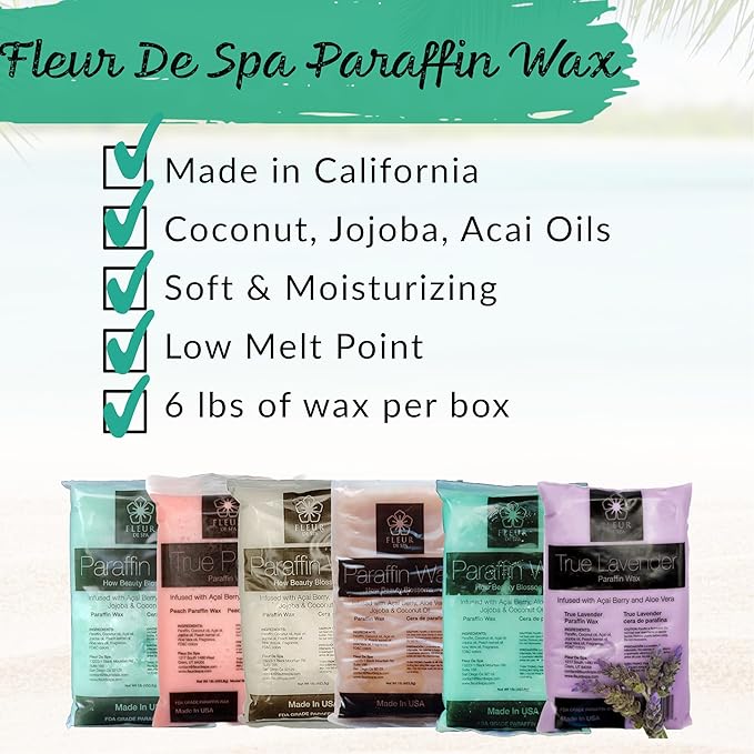 Paraffin Wax refill by Fleur De Spa - Infused with Acai, Coconut oil, Jojoba and Aloe USA Made (Rosemary, Mint & Eucalyptus, 6 pound box)