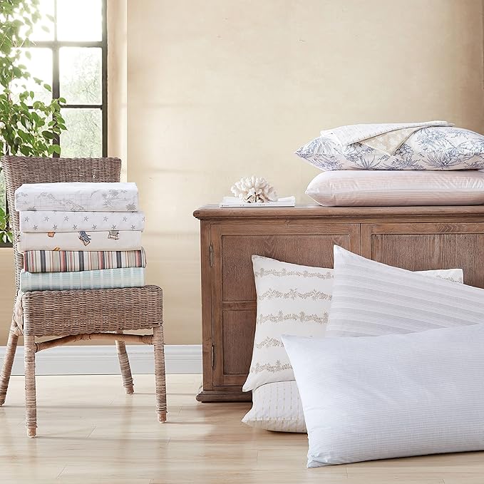 Tommy Bahama - King Sheets, Cotton Percale Bedding Set, Crisp & Cool, Stylish Bedding Set (Pineapple Pinstripe Yellow, King)