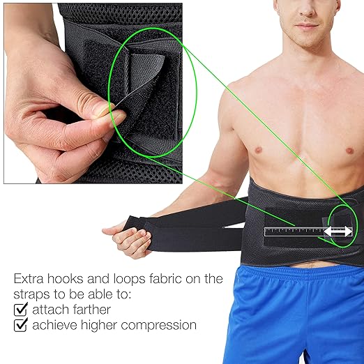 NeoTech Care Adjustable Compression Back Brace Lumbar Support Belt, Black, Size XXXL