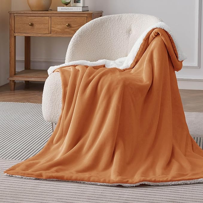 Bedsure Sherpa Fleece Throw Blanket for Couch - Thick and Warm, Soft Fuzzy Plush Throw Blanket for Winter, Burnt Orange, 50x60 Inches