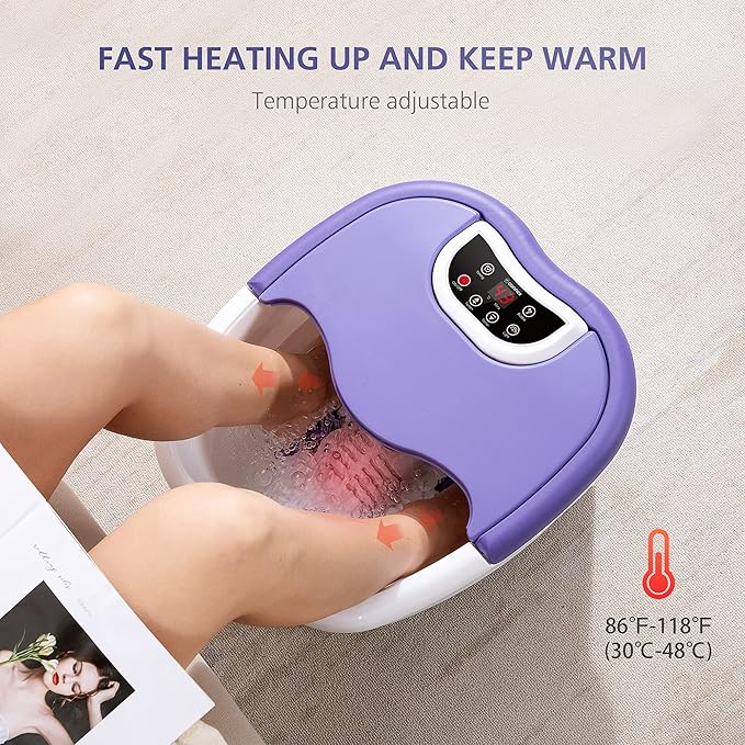 COMFIER Foot Spa Bath Massager with Heat, Pedicure Foot Spa with Bubbles, Red Light, Pumice Stone and Shiatsu Massage Rollers, Heated Bath Spa for Relaxation and Stress Relief (Purple)