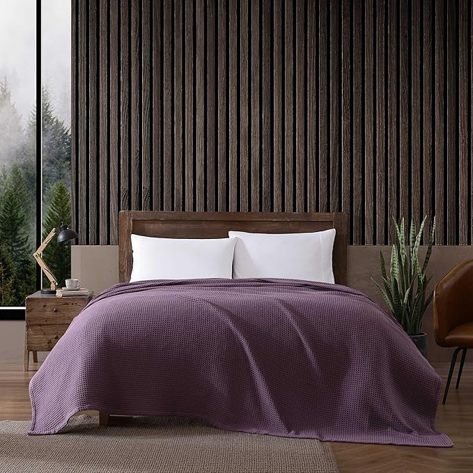 Eddie Bauer - Twin Blanket, Super Soft & Medium Weight, Softens Every Wash (Solid Waffle Purple, Twin)