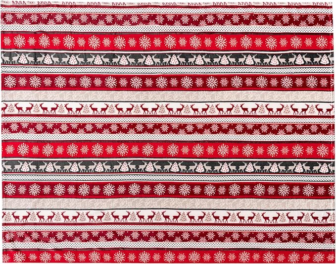 Pavilia Christmas Reindeer Snowflakes Fleece Throw Blanket | Soft, Plush, Warm Winter Cabin Throw, Twin 60x80 (Christmas Red)