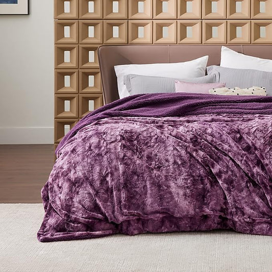 Bedsure Sherpa Blanket Queen Size - Soft, Fuzzy & Fluffy Faux Fur - Warm, Cozy Blanket for Couch, Sofa and Bed, Tie Dye Design, Purple, 90x90 Inches