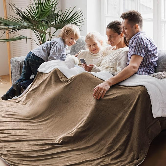 Bedsure Sherpa Fleece Oversized Cal King Blankets for Bed - Thick and Warm, Soft Fuzzy Plush Large Blanket for Winter, Camel, 112x98 Inches