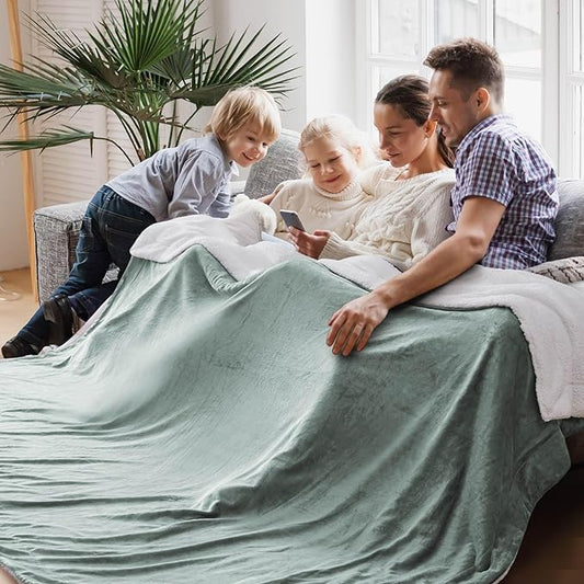 Bedsure Sherpa Fleece Oversized Cal King Blankets for Bed - Thick and Warm, Soft Fuzzy Plush Large Blanket for Winter, Sage Green, 112x98 Inches