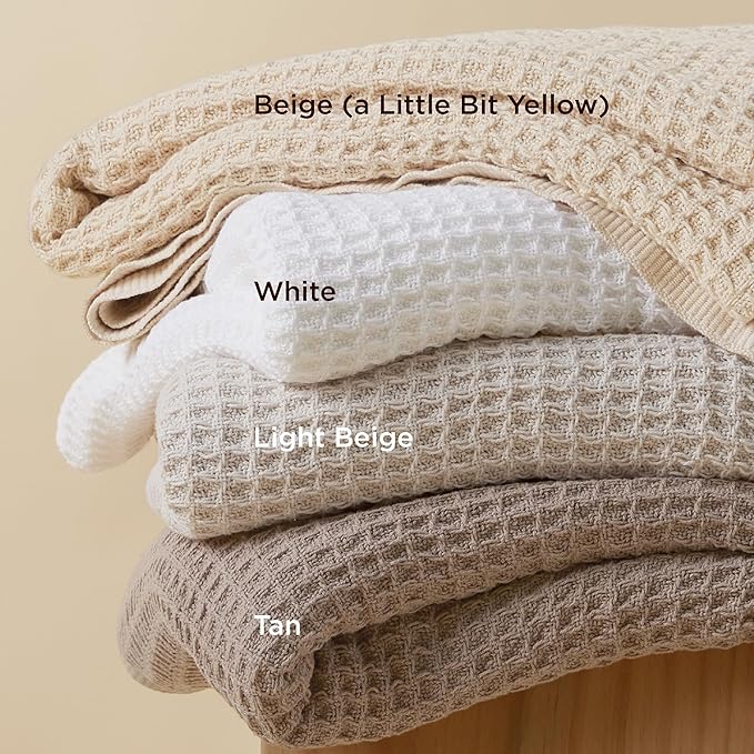 Bedsure 100% Cotton Blanket Twin XL Size for Bed - Breathable and Soft, Waffle Weave Blanket for Summer Spring, White, 66x90 inches