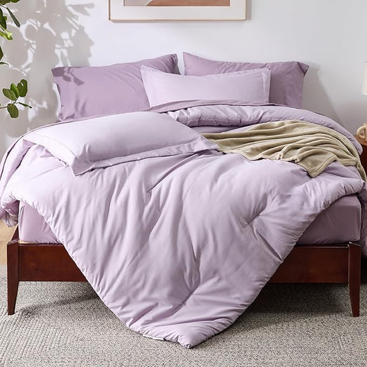 Bedsure Full Comforter Set Grayish Purple, 8 Pieces Prewashed Full Size Bed in a Bag with Soft Fleece Bed Blanket, Down Alternative Bedding Set for All Seasons, Sheets, Pillowcases & Shams