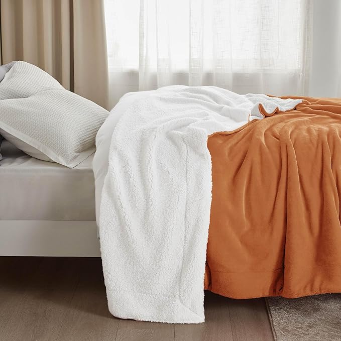 Bedsure Sherpa Fleece Throw Blanket for Couch - Thick and Warm, Soft Fuzzy Plush Throw Blanket for Winter, Burnt Orange, 50x60 Inches