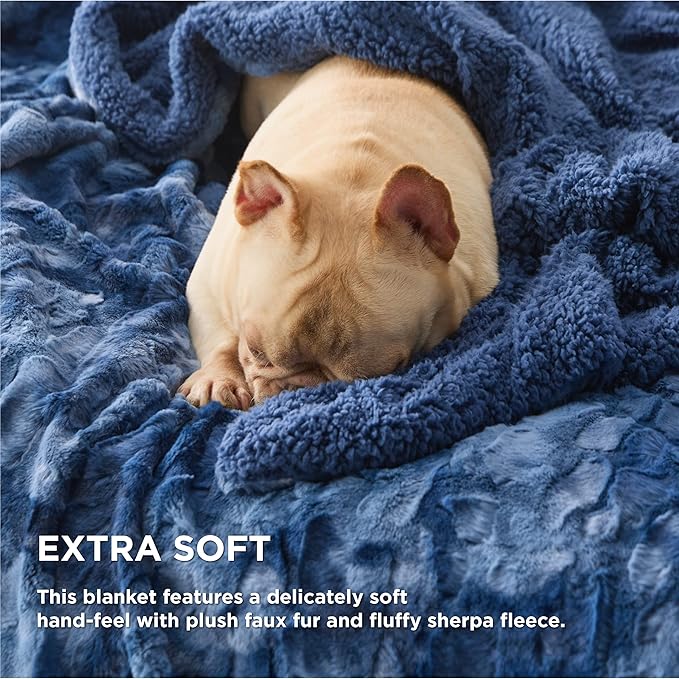 Bedsure Sherpa Blanket Twin Size - Soft, Fuzzy & Fluffy Faux Fur - Warm, Cozy Blanket for Couch, Sofa and Bed, Tie Dye Design, Indigo, 60x80 Inches